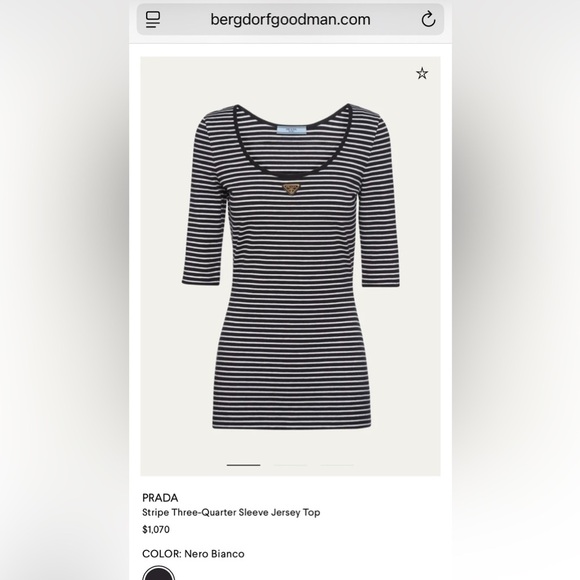 EUC PRADA Stripe Three-Quarter Sleeve Jersey Top women’s black & white size 42/6 - Picture 10 of 10